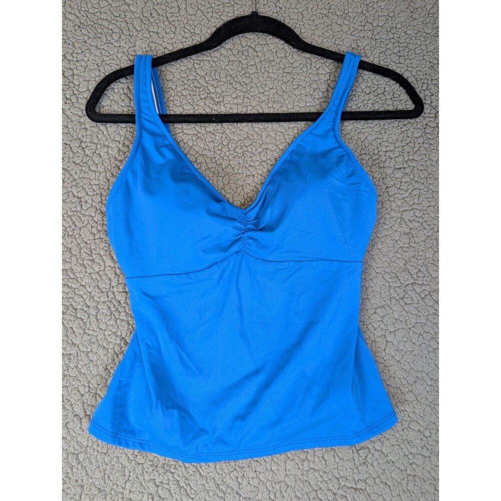 Miracle Suit Tankini Swimsuit Top Size 10 Blue Built In Bra Beach Swim